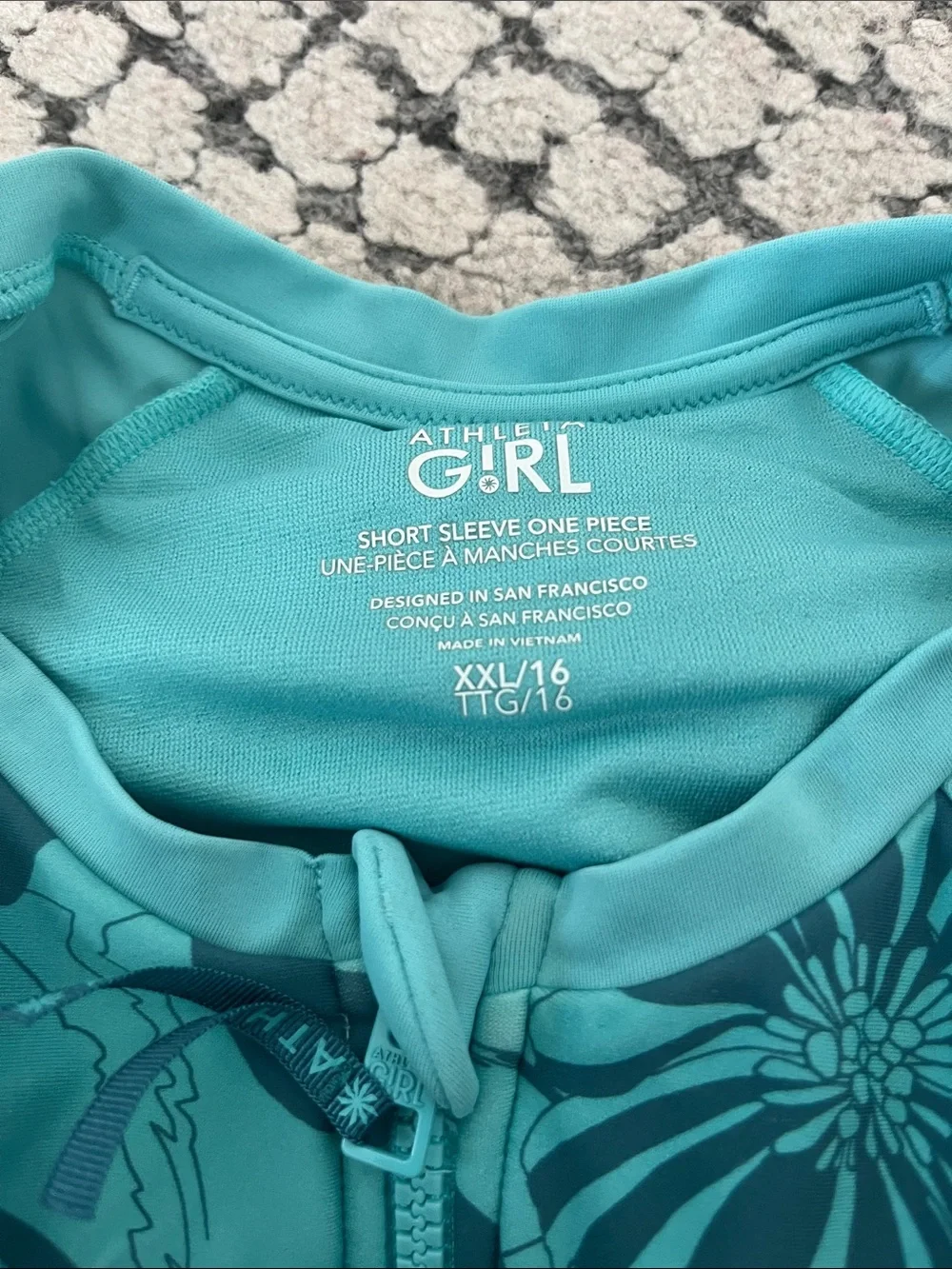Athleta Girls' Teal and Deep Teal Floral-Panel One-Piece Swim